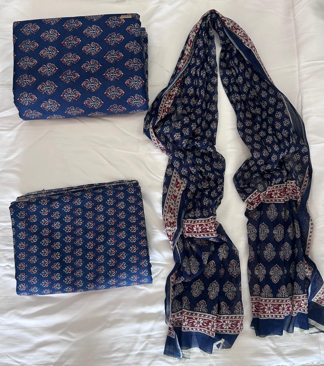 Taj Cotton Top And Bottom With Mulmul  Cotton Dupatta (2.50 Meter).