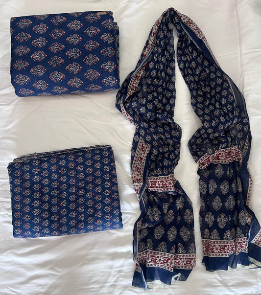 Taj Cotton Top And Bottom With Mulmul  Cotton Dupatta (2.50 Meter).