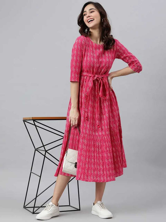 Pink Printed Midi Dress for Women